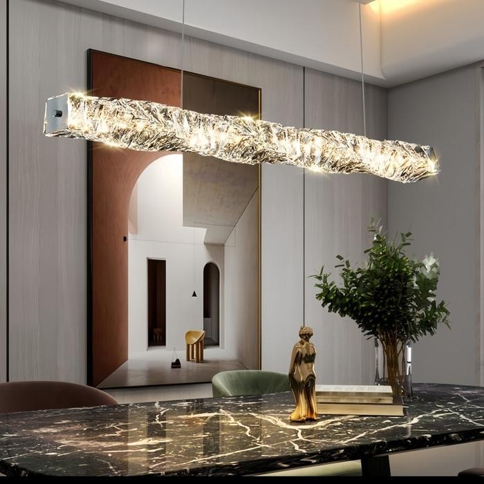 Unik Pengatur Cahaya Remote Lampu Gantung Meja Makan Dapur Lampu Terowongan Kristal Desain Modern