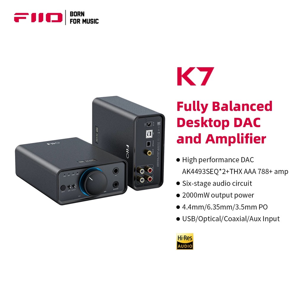 Fiio K7 Chinese Red Limited Edition Hifi Dac Headphone Amplifier Ak4493S*2, Xmos Xu208 Pcm384Khz