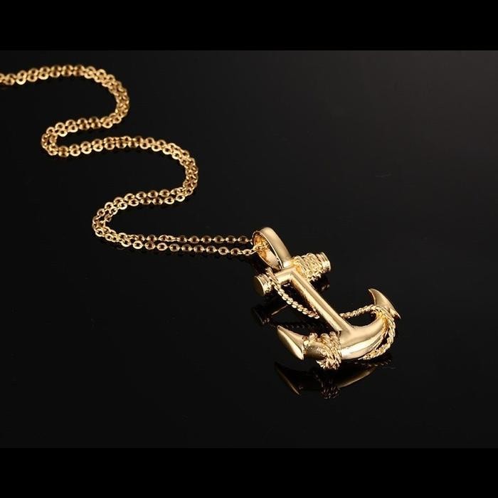 KALUNG JANGKAR KAPAL - SHIP ANCHOR NECKLACE SILVER AND GOLD WARNA EMAS PEWTER LIONTIN + TALI RANTAI