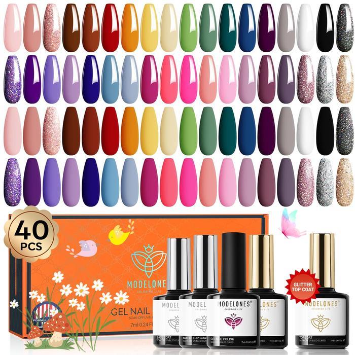 Premium Modelones 40 Pcs Gel Polish Set Kutek Gel Cat Kuku Paket Nail Art Polandia 36 Warna Nude