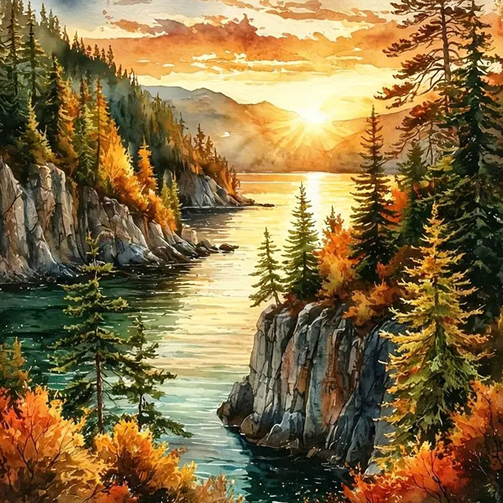 Evershine Diy Diamond Painting Sunset Rr Mosaic Landscape Full Drill Embroidery Mountain Scenery