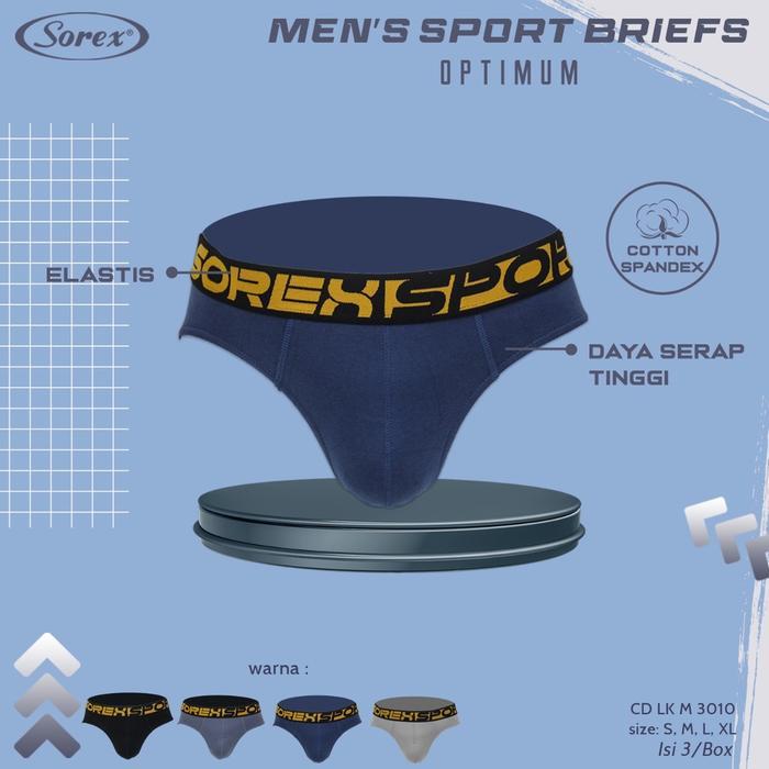 [3Pcs]CD SOREX PRIA Celana Dalam Pria Sport Briefs Segitiga Bahan Katun Spandex Ukuran M M3010 SEGI3