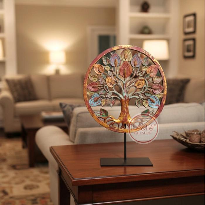 Leolle Seni Bali Ukiran Kayu Tree of Life Handmade Pajangan Dinding Dekorasi Unik Estetik, Fengshui