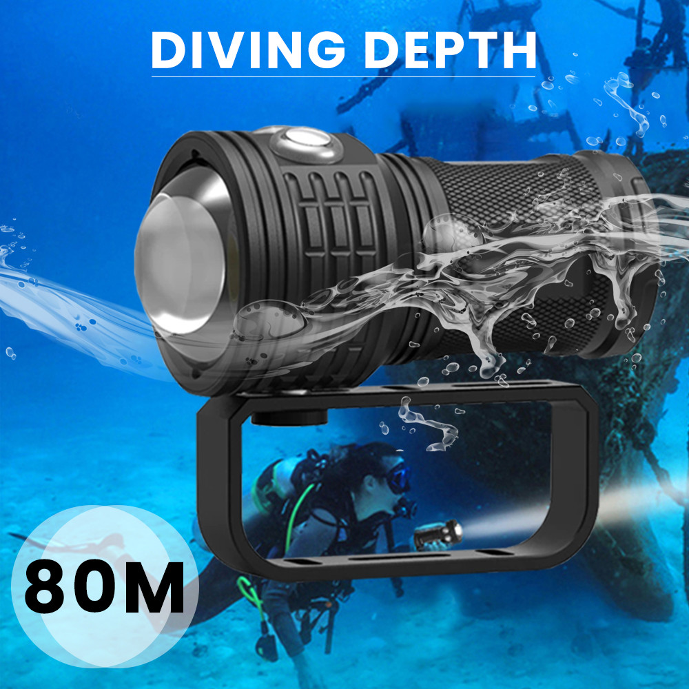 Asafee Drc01 80M 6000Lm Underwater Diving Flashlight 500M Big Cob Red Blue Dive Light Waterproof
