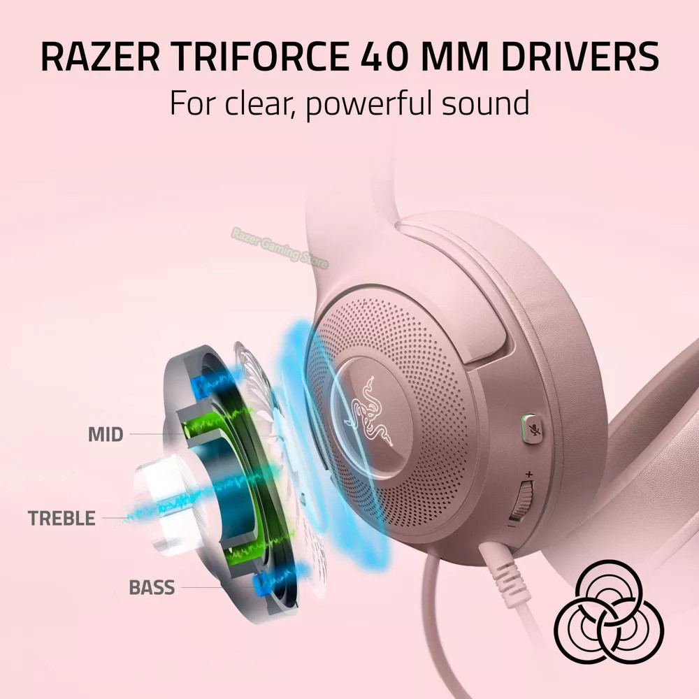 Razer Kraken Kitty V2 Hello Kitty Rose Gold Wired USB RGB Gaming Headset Cute Bow Pattern Design