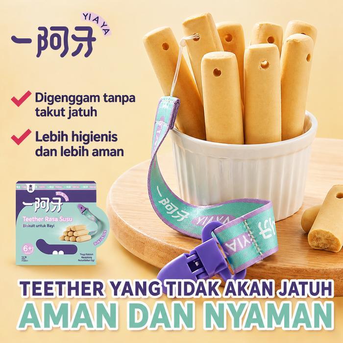 Yiaya Teether Bayi Stick Biskuit Gigitan Bayi Anti Jatuh + Strap Holder Snack Bayi Tinggi Kalsium