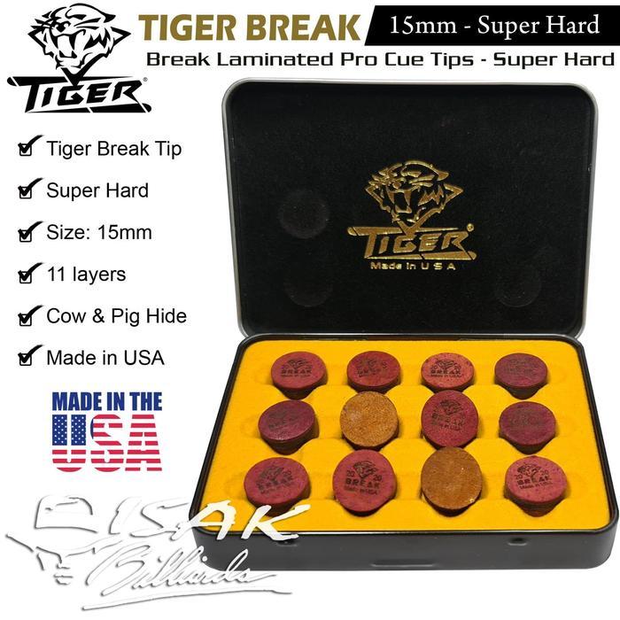 Tiger Usa Break Cue Tip - 15Mm Super Hard Kulit Lapis Stick Billiard