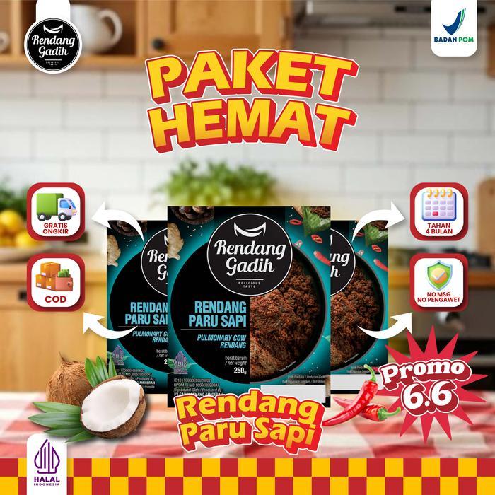 Asli Rendang Gadih - Paket 3 Pcs Rendang Paru Sapi @ 250 G Tbk