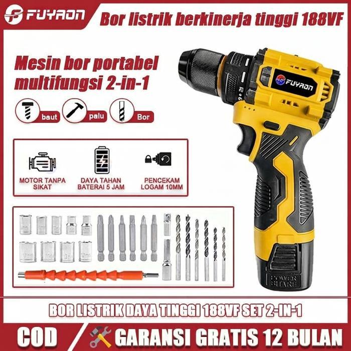 FuyaonCod Bor Listrik Motor Tanpa Sikat Dua Dalam Satu 188Vf, Motor Tanpa Sikat 16.8V, Bor Listrik