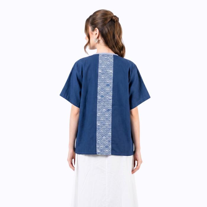 Blazer Batik Wanita - Bhatara Batik Mischa 5544A Navy - Atasan Batik Modern Lengan Pendek