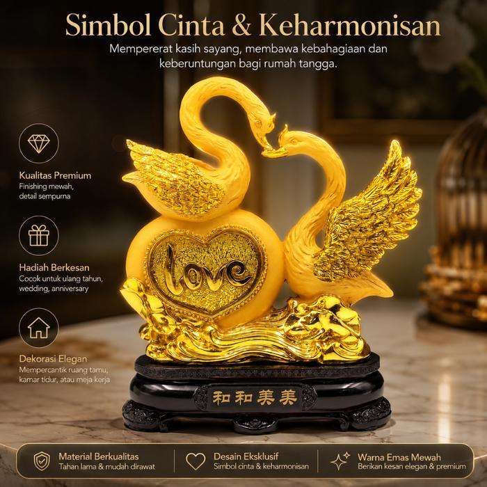 (PROMO) SEPASANG ANGSA GOLD / KADO HADIAH HIASAN FLAMINGGO PAJANGAN ANGSA / PAJANGAN SEPASANG ANGSA