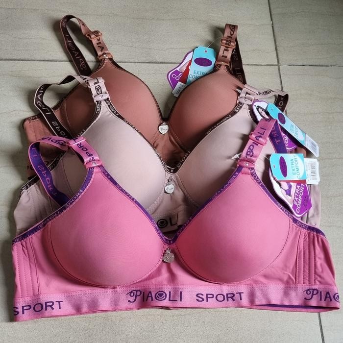 (1pc) BH Piaoli Sport // Bra wanita Piaoli tanpa kawat busa sedang // BH Piaoli tulisan Sport kancin