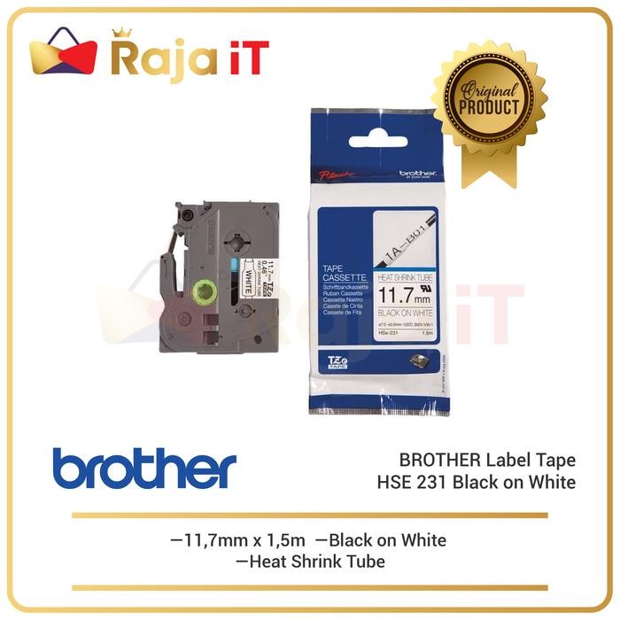 NEW PRODUK BROTHER LABEL TAPE HSE 231 HEAT SHRINK TUBE 11,7MM BLACK ON WHITE WARUNG ARA67