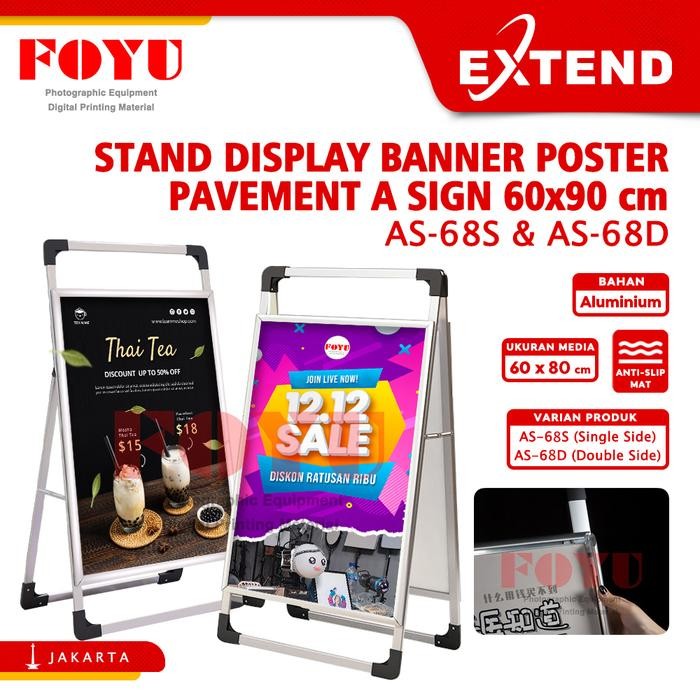 

Extend Stand Display Banner Poster Menu Pavement A Sign Board 60x80cm Dua Sisi Outdoor Indoor AS-68