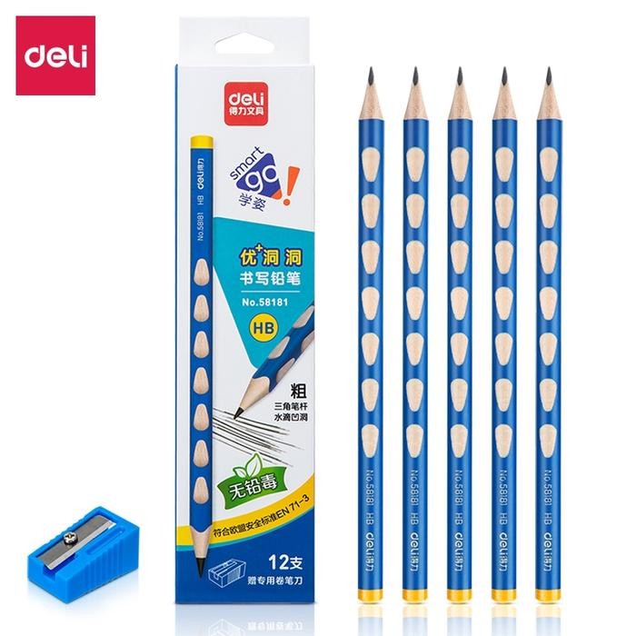 

Deli Graphite Pencil HB 2B / Pensil Kayu HB 2B Isi 12 PCS/Box Desain Segitiga Ergonomis 58181 58183