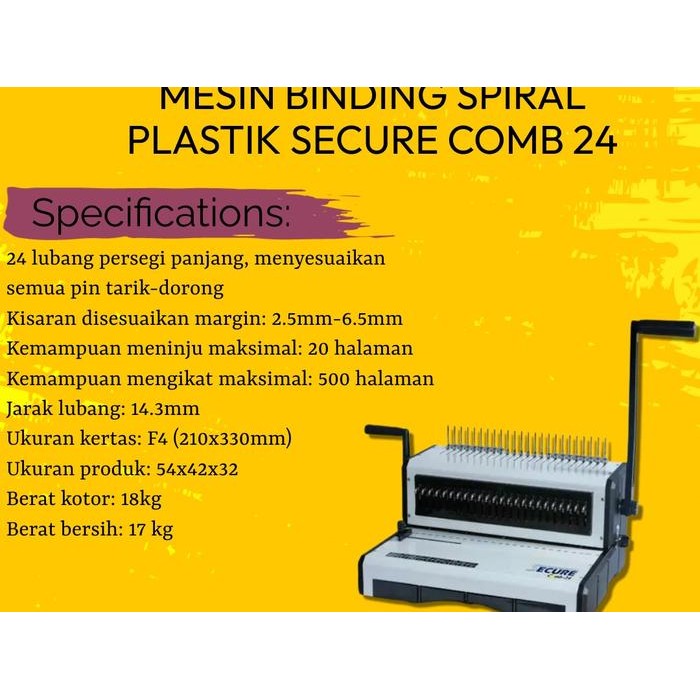 

MESIN BINDING SPIRAL PLASTIK SECURE COMB 24