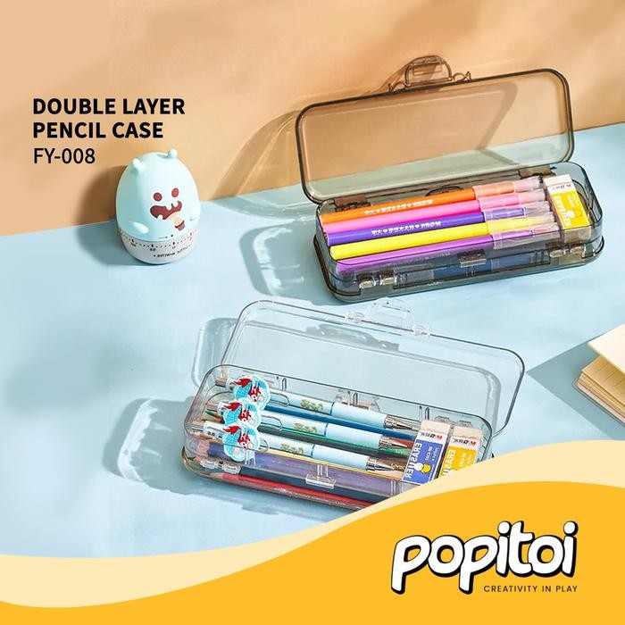 

TRANSPARET PENCIL CASE BOX STATIONERY DOUBLE LAYER PEN KOTAK PENSIL PLASTIK TRANSPARAN
