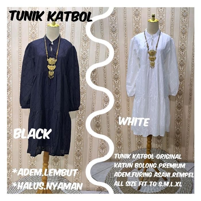 Pilihan- Tunik Atasan Katun Paris Rubiah Bordir Senada Putih & Tunik Katbol Katun Bolong Bordir