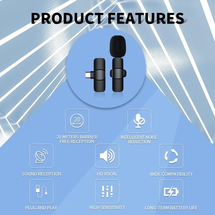 Wireless Microphone Iphone Lightning Mic Lavalier Hp Vlog Live Youtube