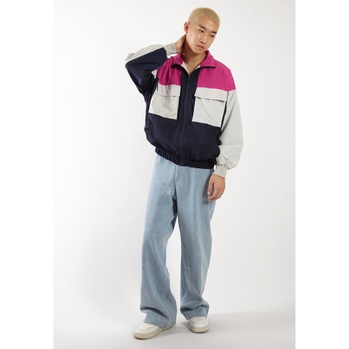 OCWA ELVIS COLORBLOCK 80S INSPIRED WATERPROOF JACKET PINK FUCHSIA GREY NAVY BLUE MEN