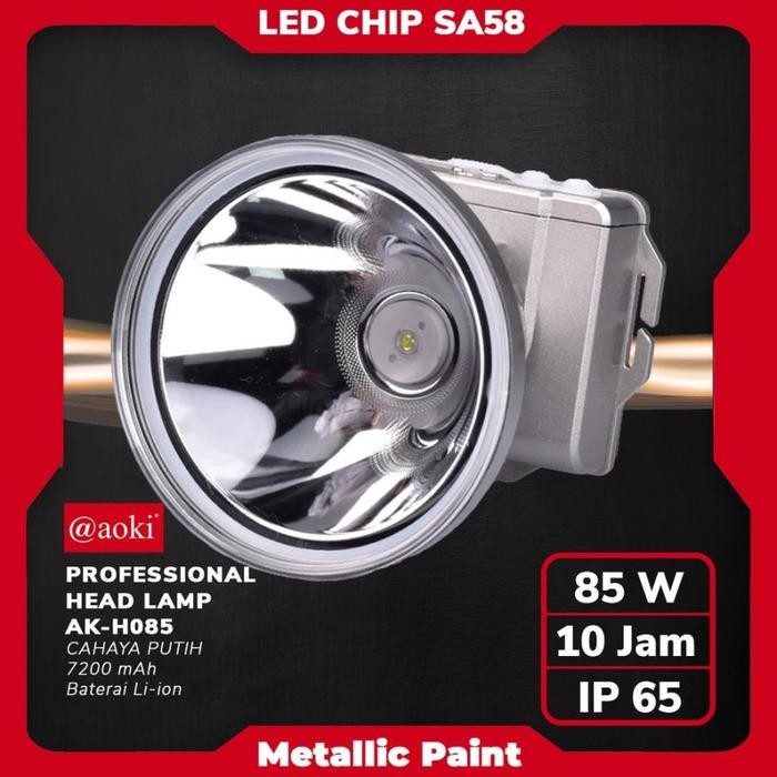 Senter Kepala Led Headlamp 85 Watt Aoki AK-H085 Cahaya Putih Professional Super Terang 7200mAh Tahan