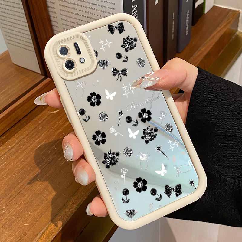 Casing Hp OPPO A16K OPPO A16E Case Casing HP pola Bunga Hitam Kesing Kasing cermin Cesing Silikon So