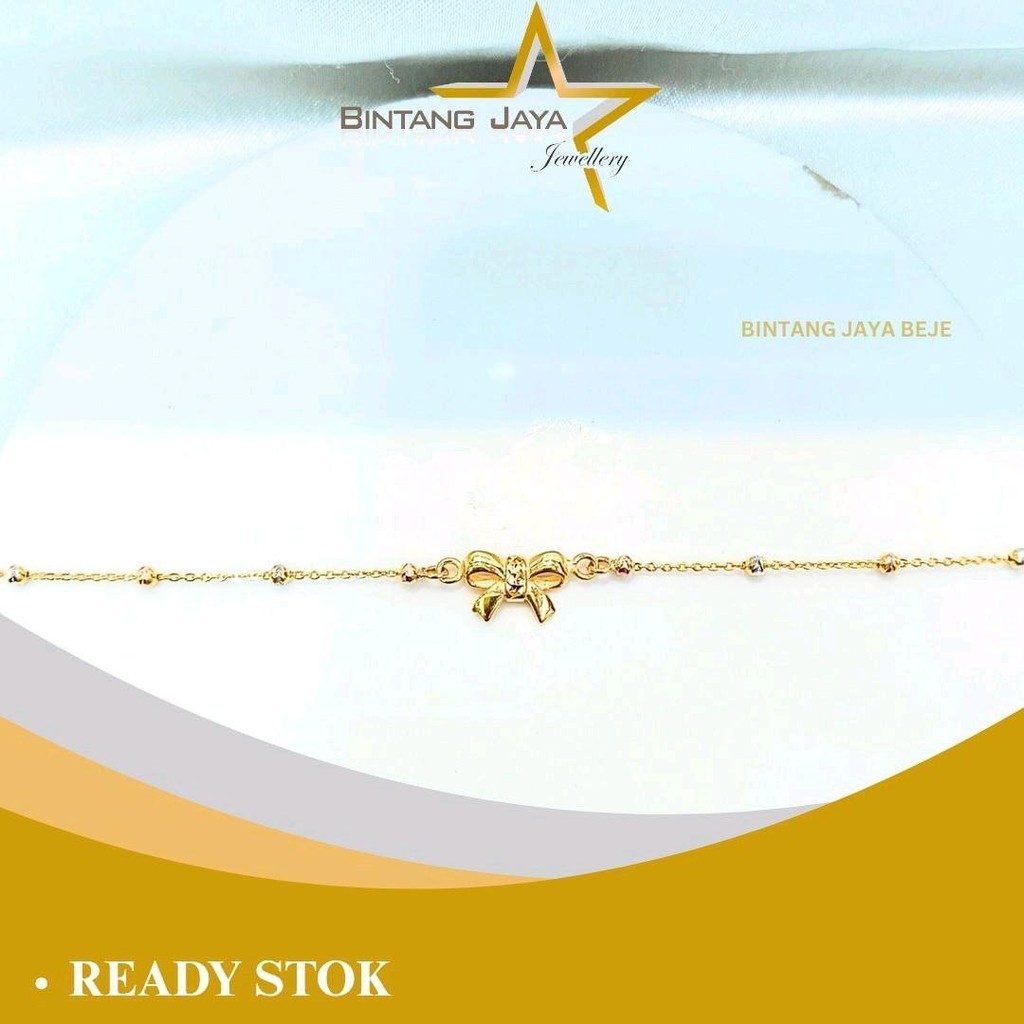 Gelang Emas Asli Gaya Rantai Jedar Variasi Pita Serut - (16K) - 2,09gr Panjang 19cm - Model Serut Ke