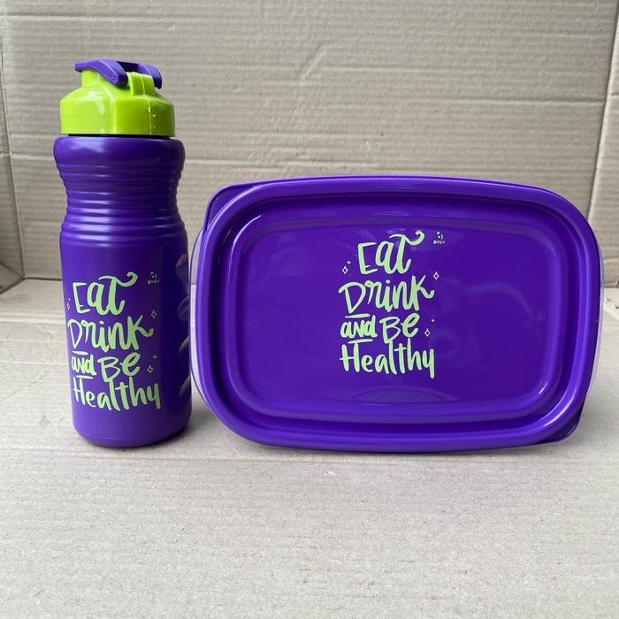 Kotak Bekal Satu Set Botol Minum Tempat Makan Praktis Kotak Bekal Makan siang Warna Rendem