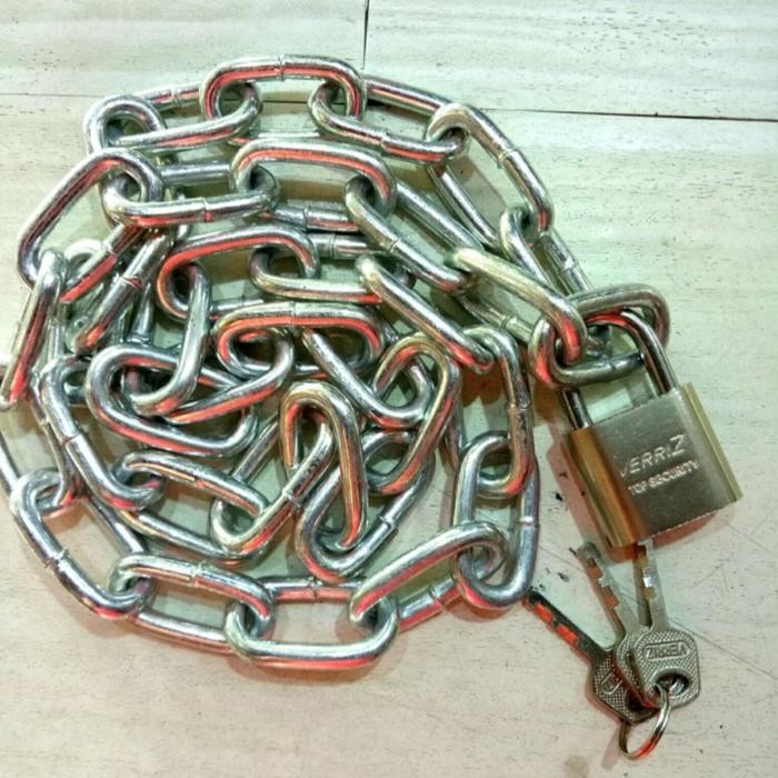 rantai+gembok rantai 3 meter + gembok 30mm rante besi 5mm rantai pagar