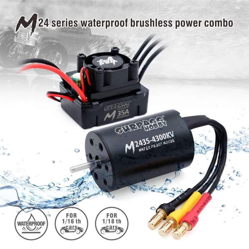 SURPASS HOBBY Waterproof Brushless Motor Combo M2430/2435/2440 with M35A ESC 2S for Wltoys 1/16 1/18
