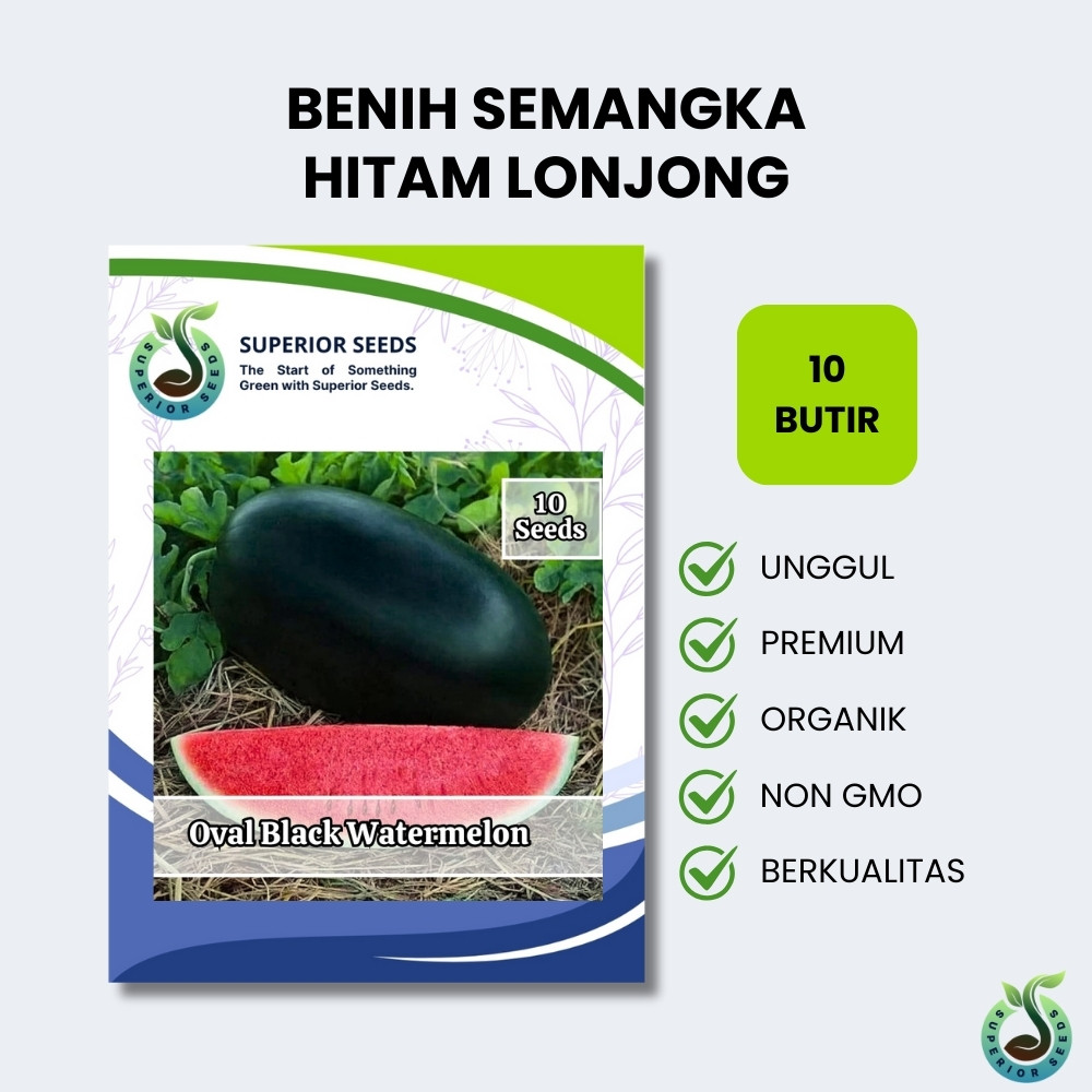 Biji Benih Buah Semangka Merah Lonjong Kulit Hitam Non Biji Impor (Superior Seeds)