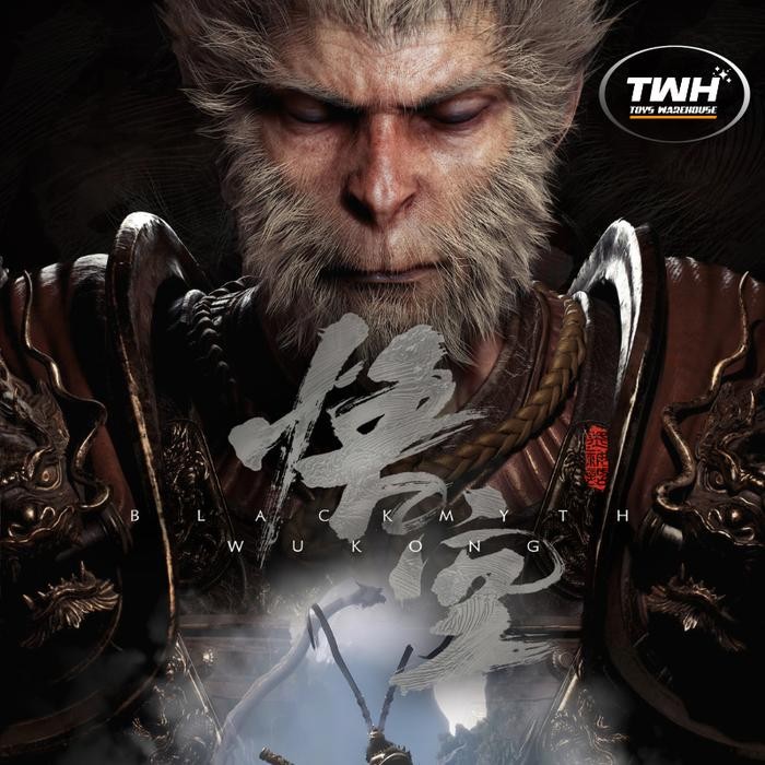 Black Myth: Wukong Figur & Tongkat Toya Sakti Pajangan Model Bahan Besi Dengan Ukiran Full Detail