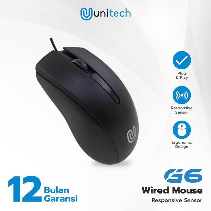 JK Unitech Mouse Kabel G6 Untuk Komputer Laptop PC 1000 DPI - Mouse Office Computer