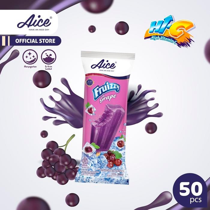TerEnakPolll- Aice Ice Cream Fruizzy Grape 70Ml (1 Karton = 50 Pcs) Es Krim