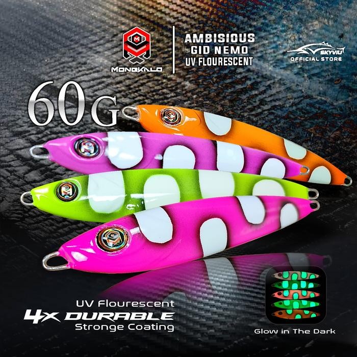 DUniaPancingan- Metal Jig 60 Gram Mongkalo Ambisious Full Gid Nemo Uv Flourescent Fosfor Umpan Metal