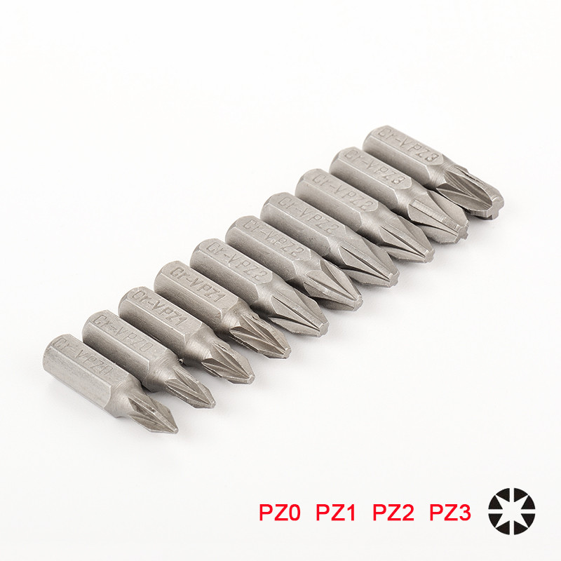10pcs 25mm CR-V PZ Pozidriv Bits 1/4 Inch 6.35mm Hex Shank PZ0 PZ1 PZ2 PZ3 Anti Slip Electric Screwd