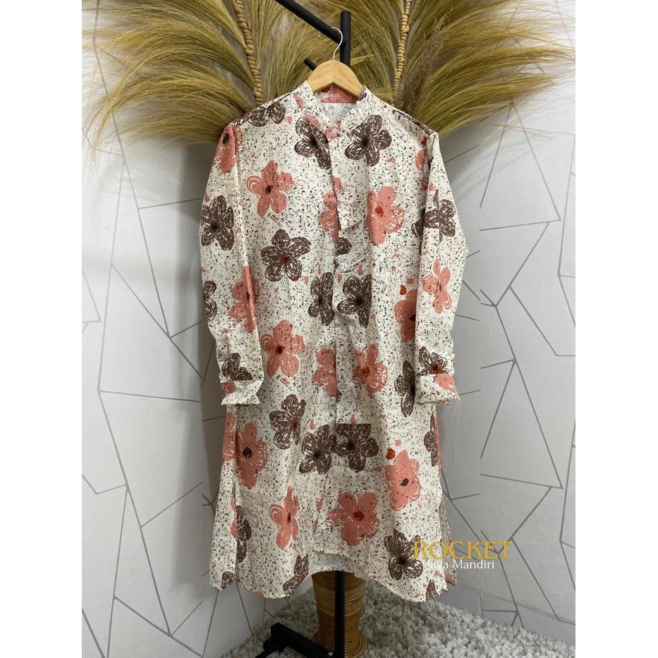 l9n1- Rjm - Fanesha Long Tunik Motif Bunga Katun