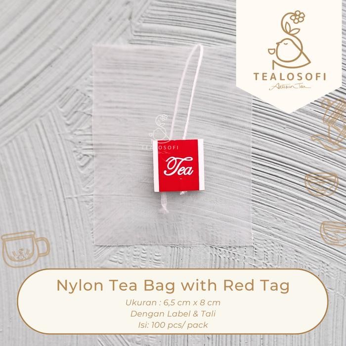 Nylon Tea Bag Pyramid - Kantong Teh Celup With Label Tag Merah