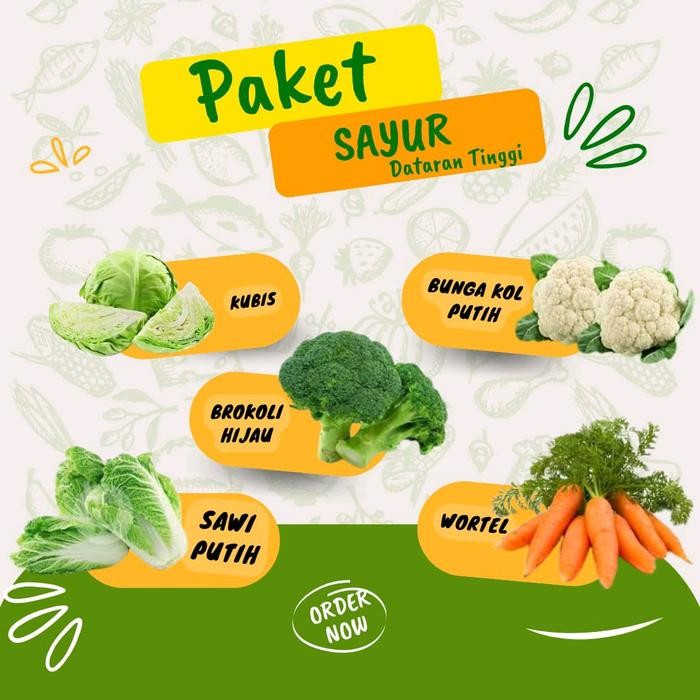 [ Paket Benih Sayur Dataran Tinggi - Brokoli Putih, Sawi Putih, Brokoli Hijau, Kubis Kol Hijau,
