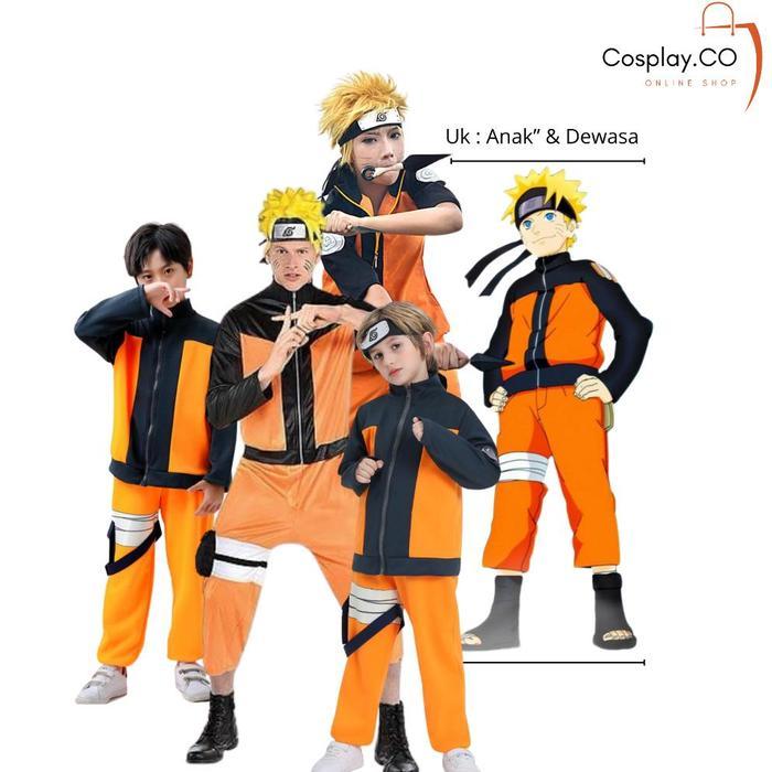 PRODUK TERBATAS BERKUALITAS COSPLAY ANIME KOSTUM NARUTO BLACK ORANGE UK ANAK ANAK SAMPAI DEWASA