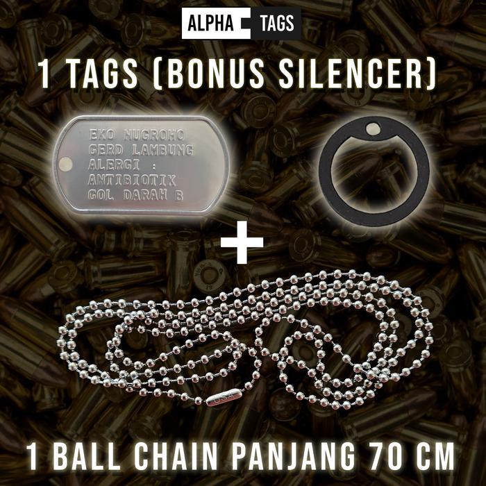 Kalung Pria custom model tentara Made in USA - 1tags+1klg pjg