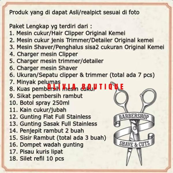 PAKET BARBER PRO ALAT CUKUR LENGKAP ORIGINAL KEMEI /ALAT BARBERSHOP