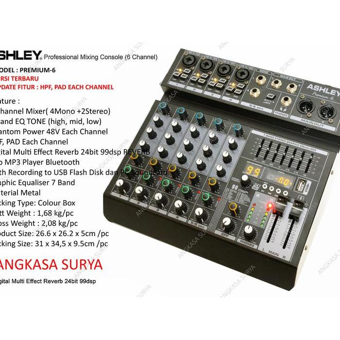 MIXER AUDIO ASHLEY PREMIUM 6 ORIGINAL / MIXER AUDIO 6 CHANNEL ASHLEY PREMIUM6 EQUALIZER ORIGINAL