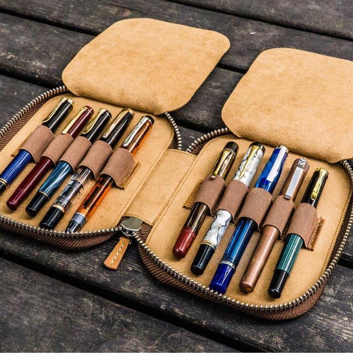 GALEN LEATHER Leather Zippered 10 Slots Pen Case