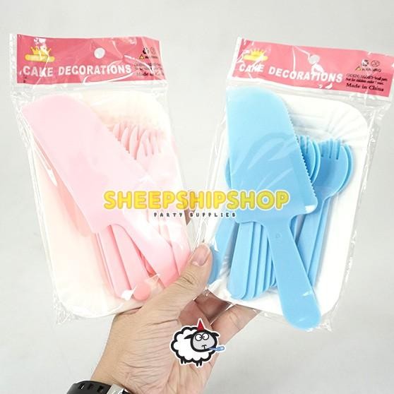 ~~~~~] SET PIRING KERTAS GARPU PISAU KUE PLASTIK Ulang Tahun Potong Kue