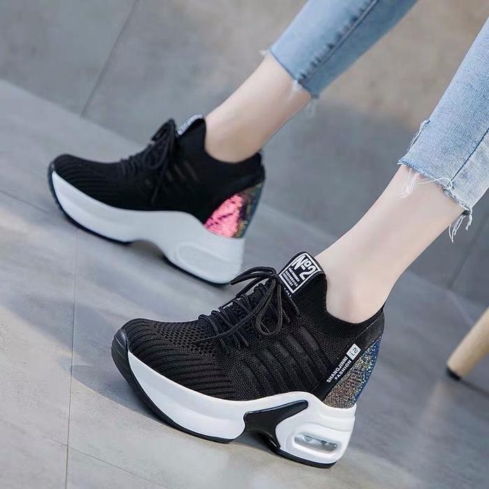 SP-145 [Sepatu DNY] Sepatu Putih Wanita Import Sepatu Cewek Sneakers Tinggi Perempuan Terbaru Casual