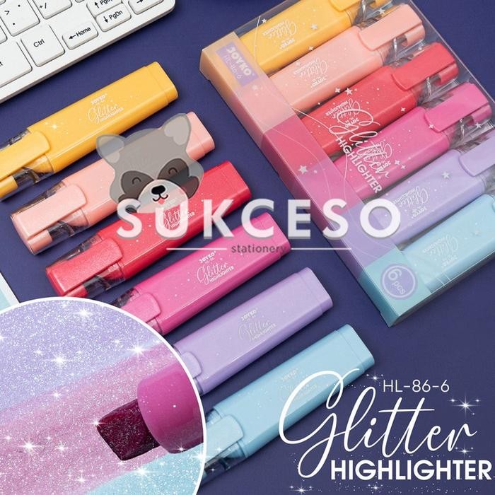 

Joyko Highlighter Glitter HL-86-6 / Penanda Berwarna Glitter SET 6