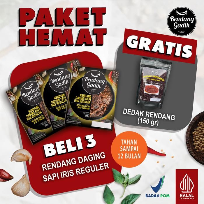 ASLI Rendang Gadih - Paket 3 pcs Rendang Sapi Iris @ 250 g READY STOCK