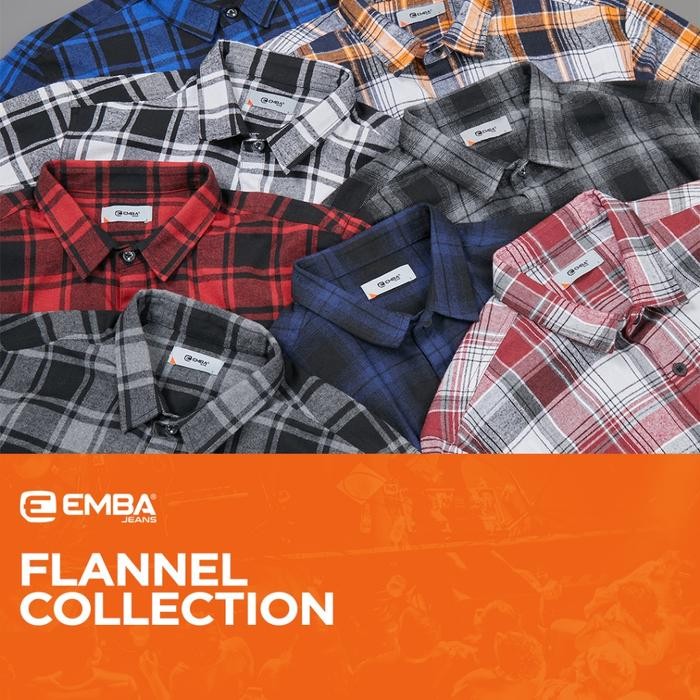 Pilihan- Emba Denim - Chayenne 3 Kemeja Flannel Pria Lengan Panjang Regular Baju Fit Kancing