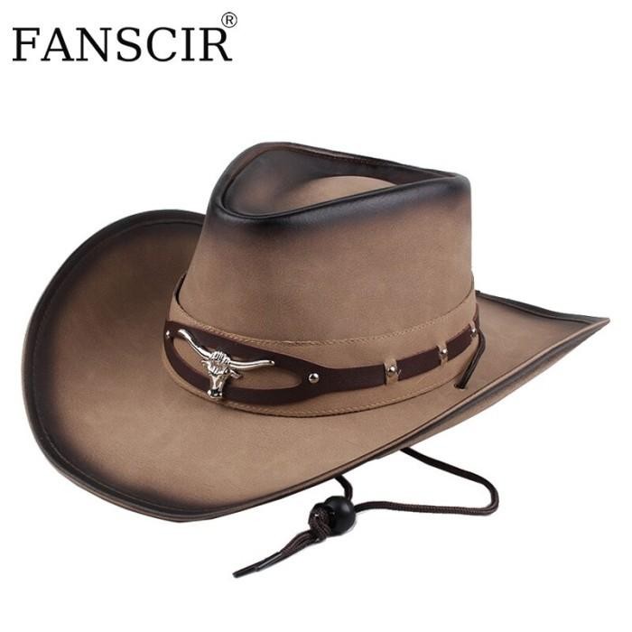 Topi Koboi Barat Kulit Asli 100% Untuk Pria Topi Fedora Ayah Pria Klas